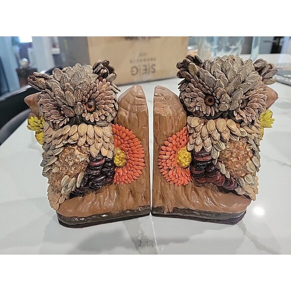 Set of 1970's Owl Book ends Ceramic + Seeds AS IS - Picture 6 of 7